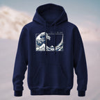 Cotton Made Blue and White Giant Waves Print Hoodie