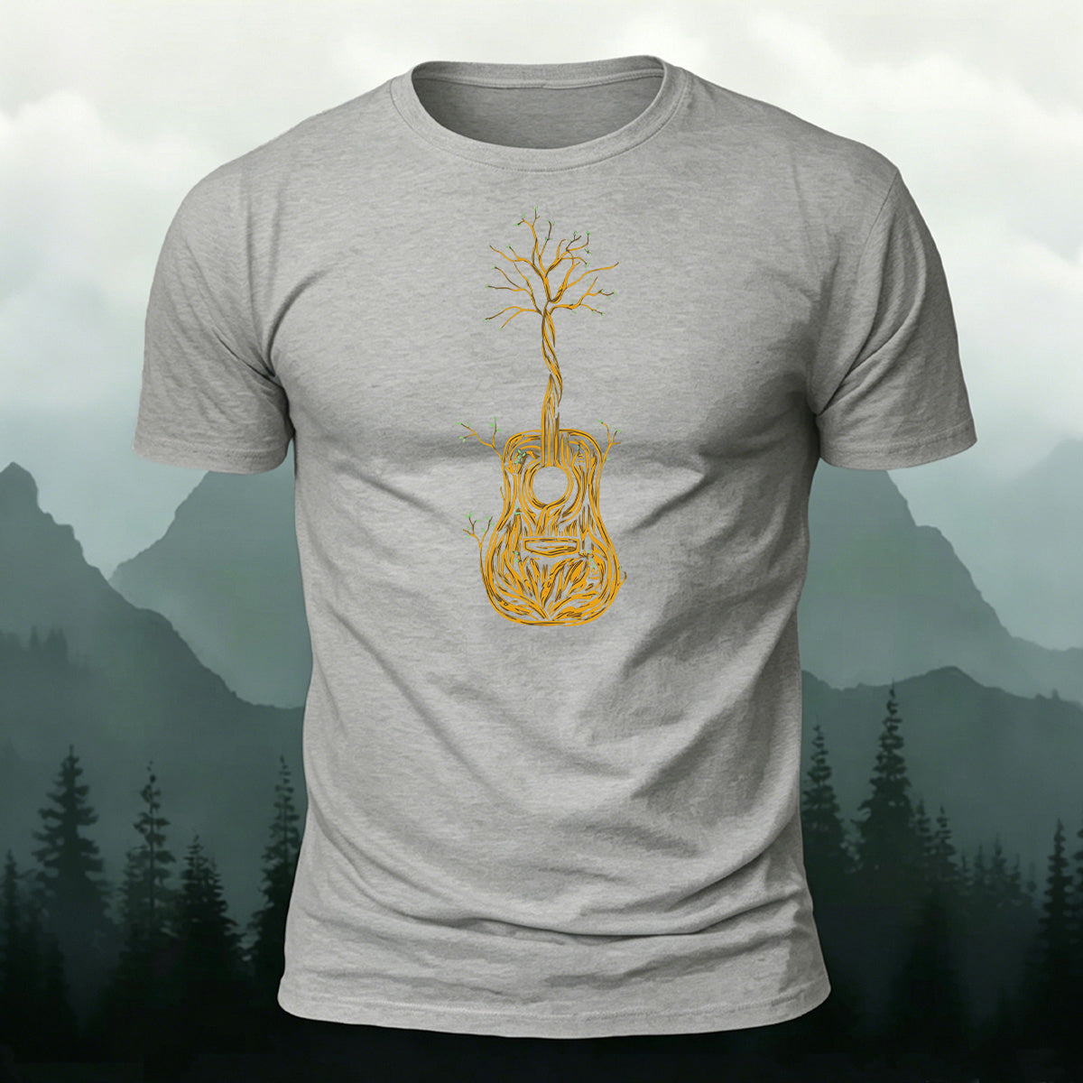 Life Guitar-Printed Casual Cotton T-Shirt