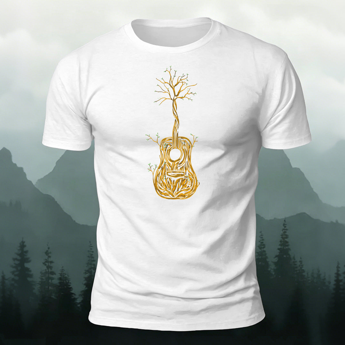 Life Guitar-Printed Casual Cotton T-Shirt