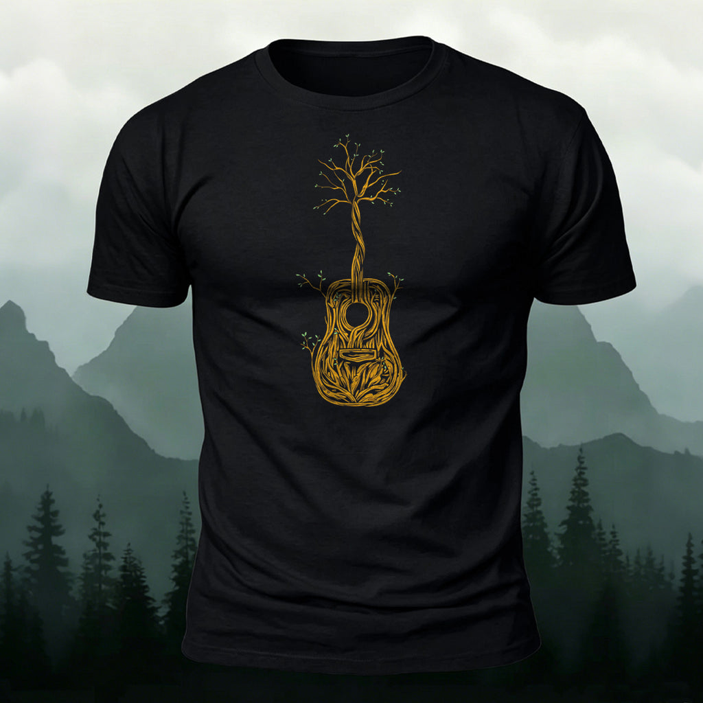 Life Guitar-Printed Casual Cotton T-Shirt
