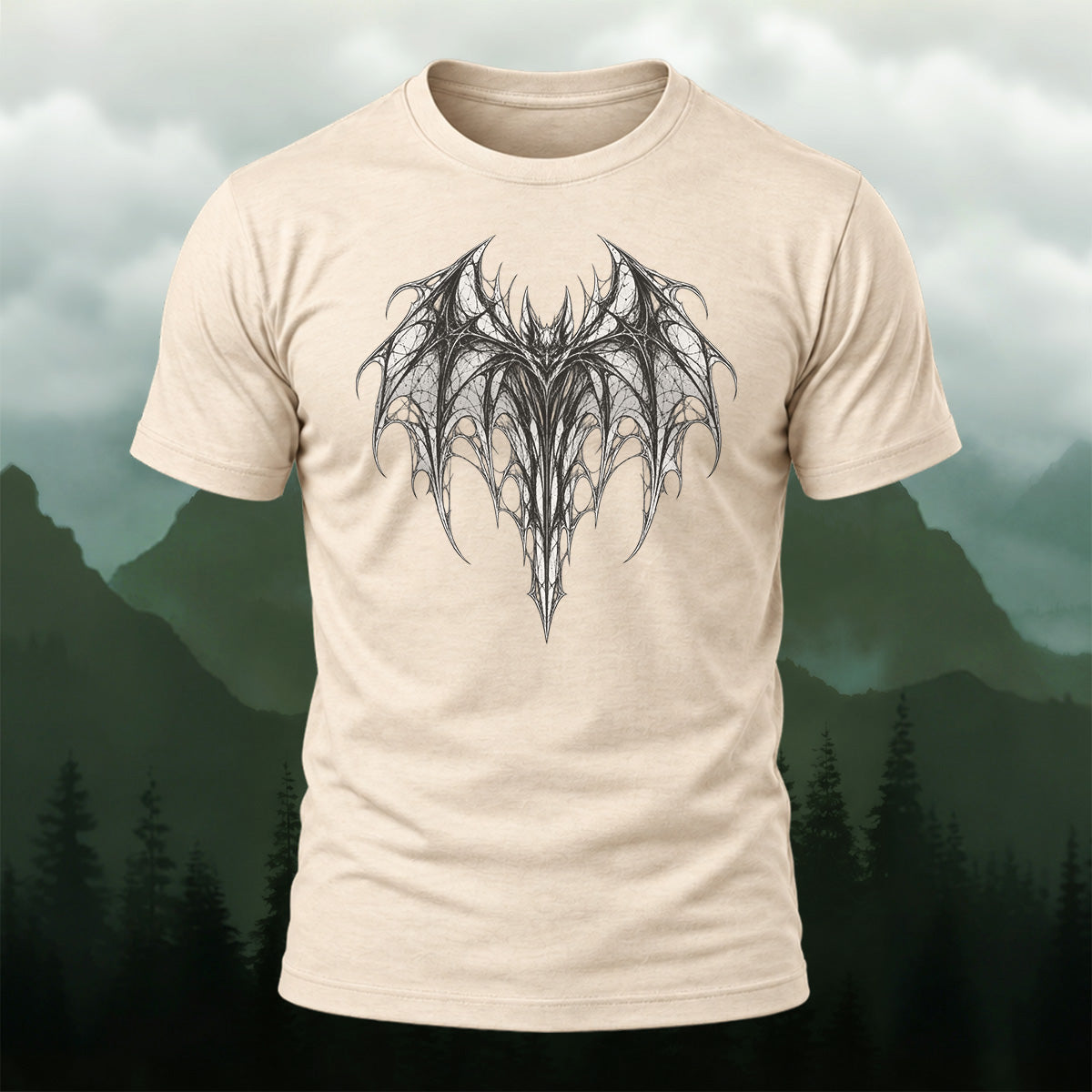 Dark Ornate Winged Combed Cotton T-Shirt