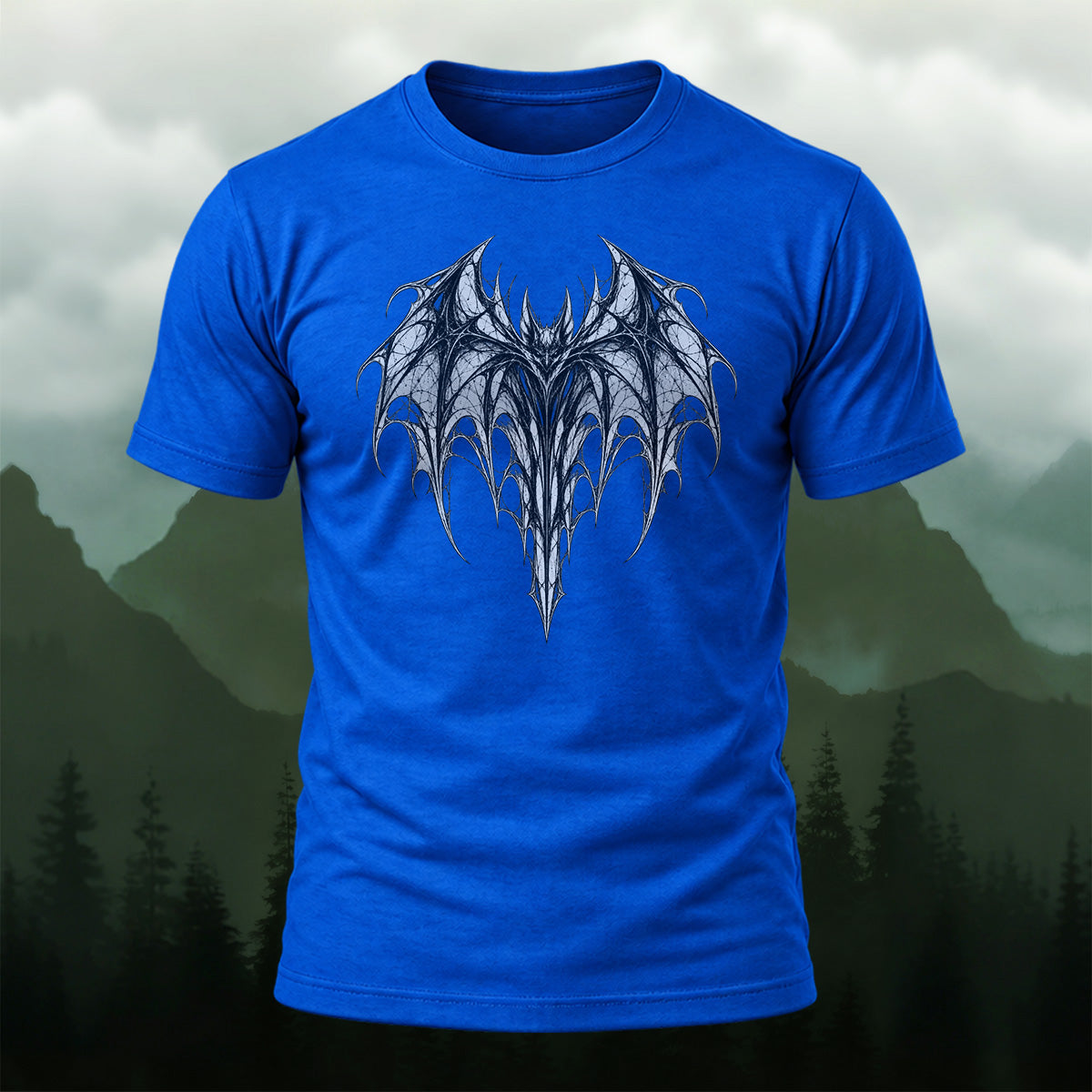 Dark Ornate Winged Combed Cotton T-Shirt