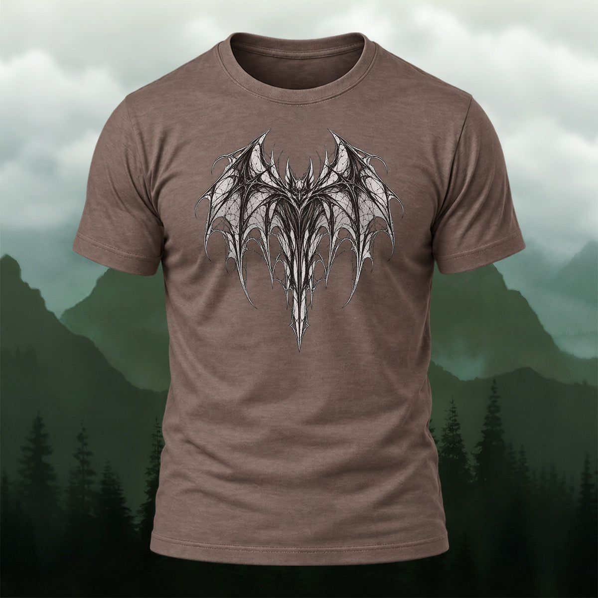 Dark Ornate Winged Combed Cotton T-Shirt