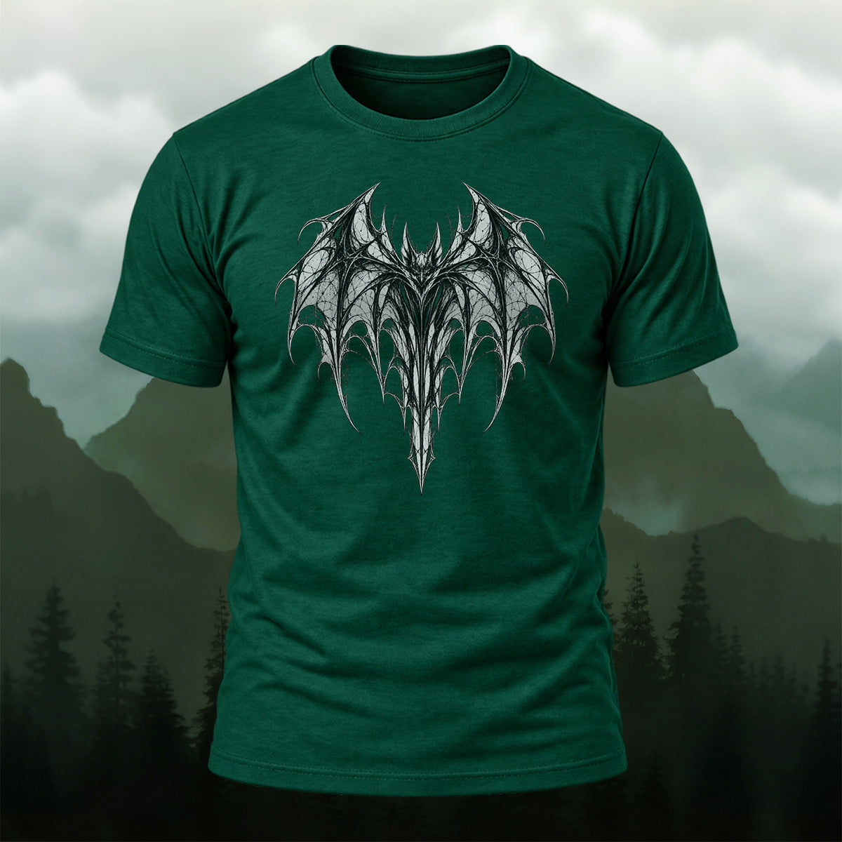 Dark Ornate Winged Combed Cotton T-Shirt