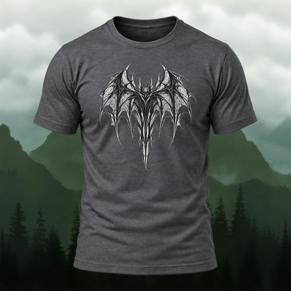 Dark Ornate Winged Combed Cotton T-Shirt