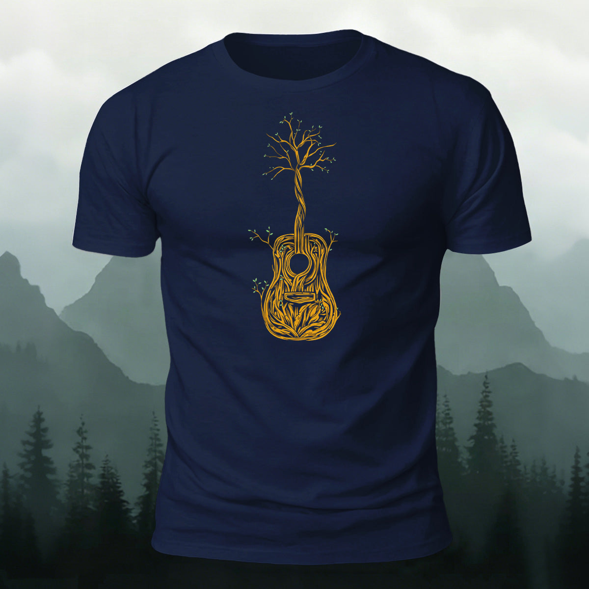 Life Guitar-Printed Casual Cotton T-Shirt