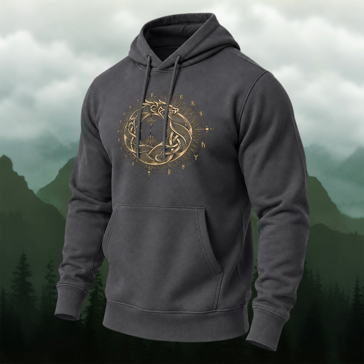 Cotton Made Mystical Viking Dragon Hoodie