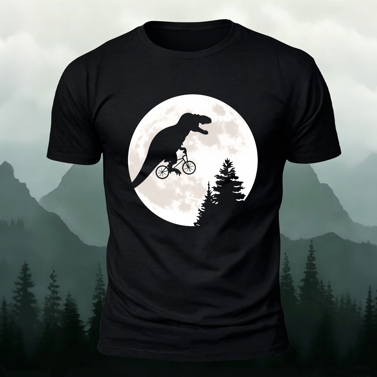 Fun Dinosaur Cycling Silhouette Soft Cotton T-shirt