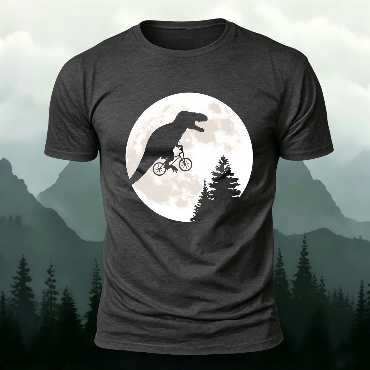 Fun Dinosaur Cycling Silhouette Soft Cotton T-shirt