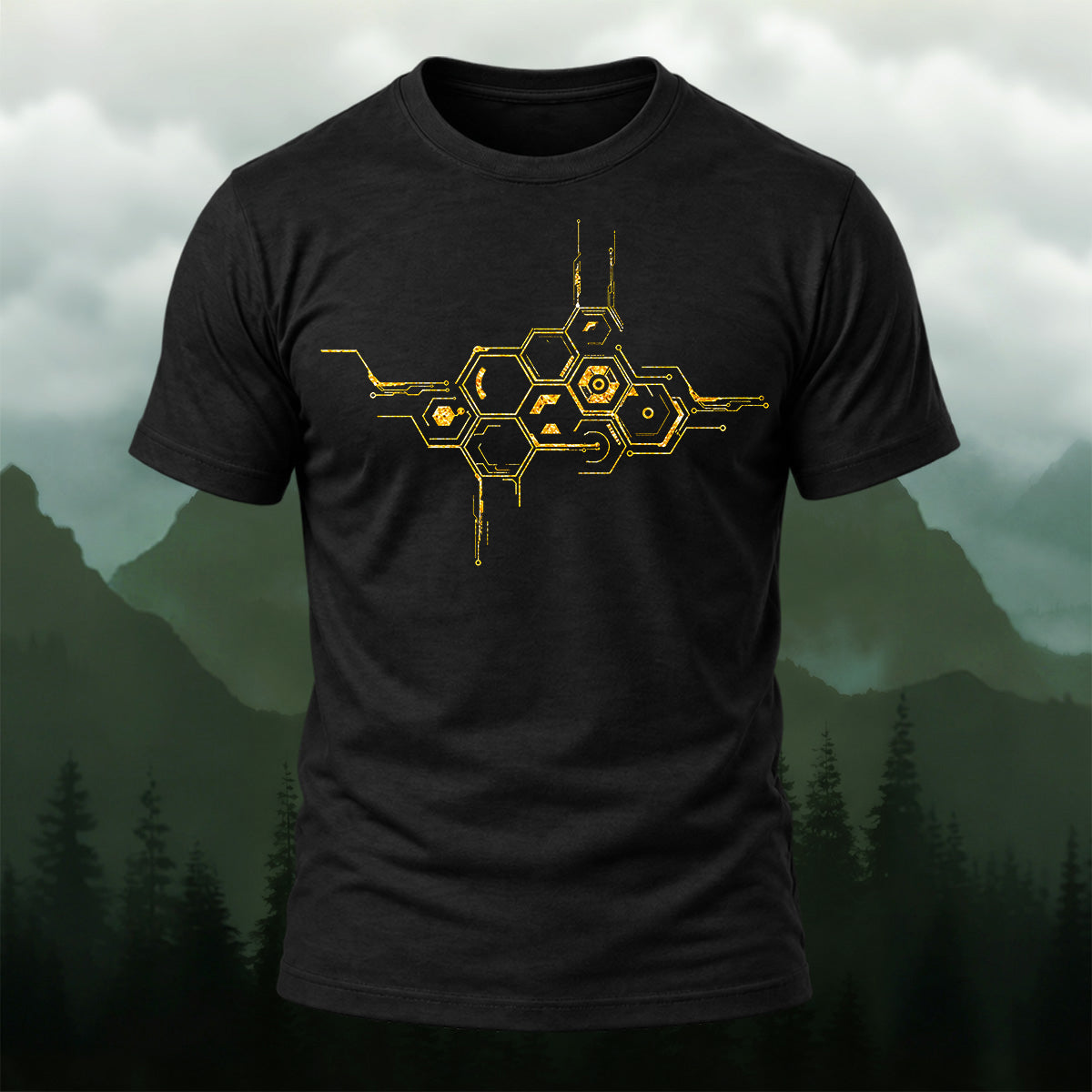 Modern Honeycomb Circuit Soft Cotton T-Shirt