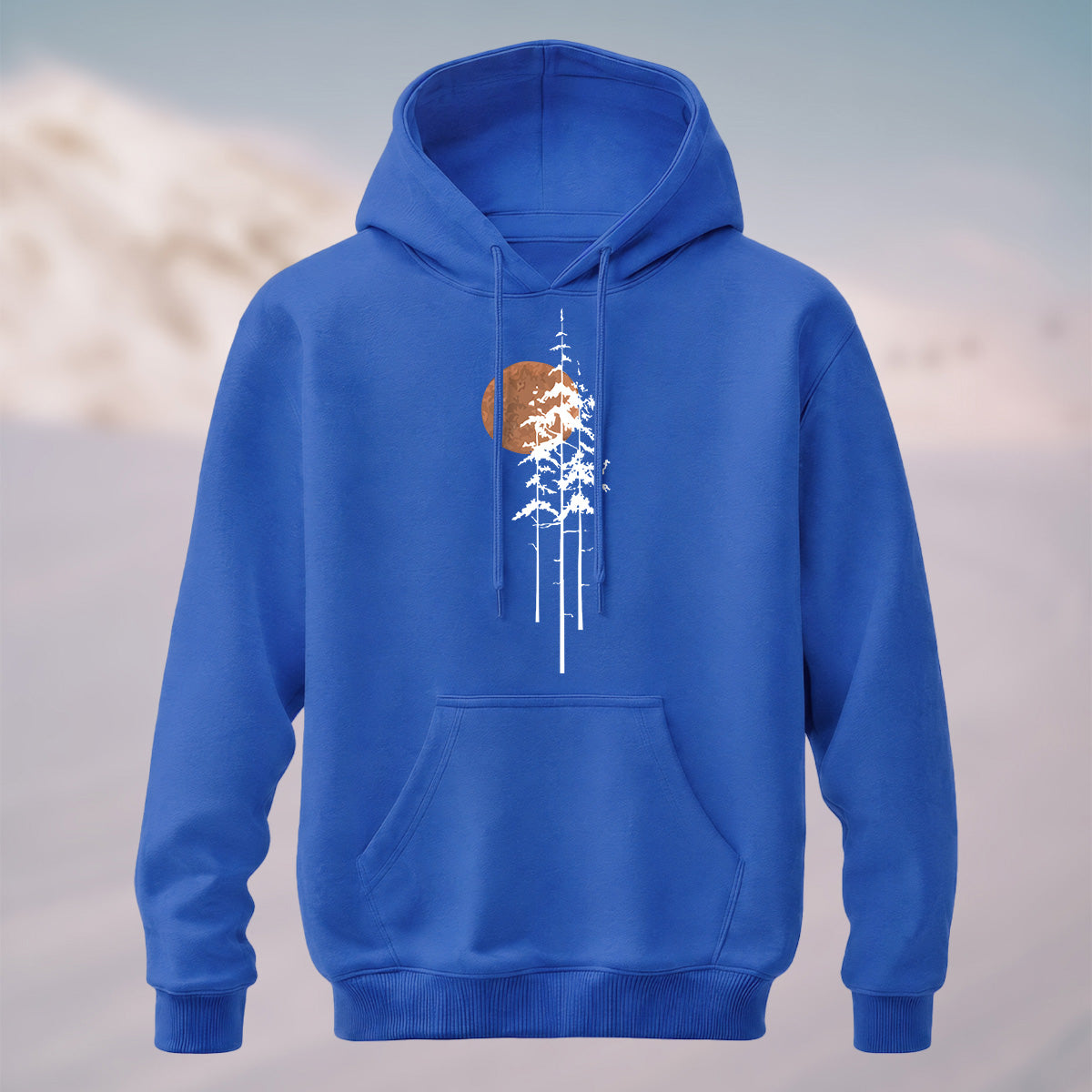Cotton Made Tree Silhouettes Round Sun Print Hoodie