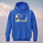Cotton Made Blue and White Giant Waves Print Hoodie