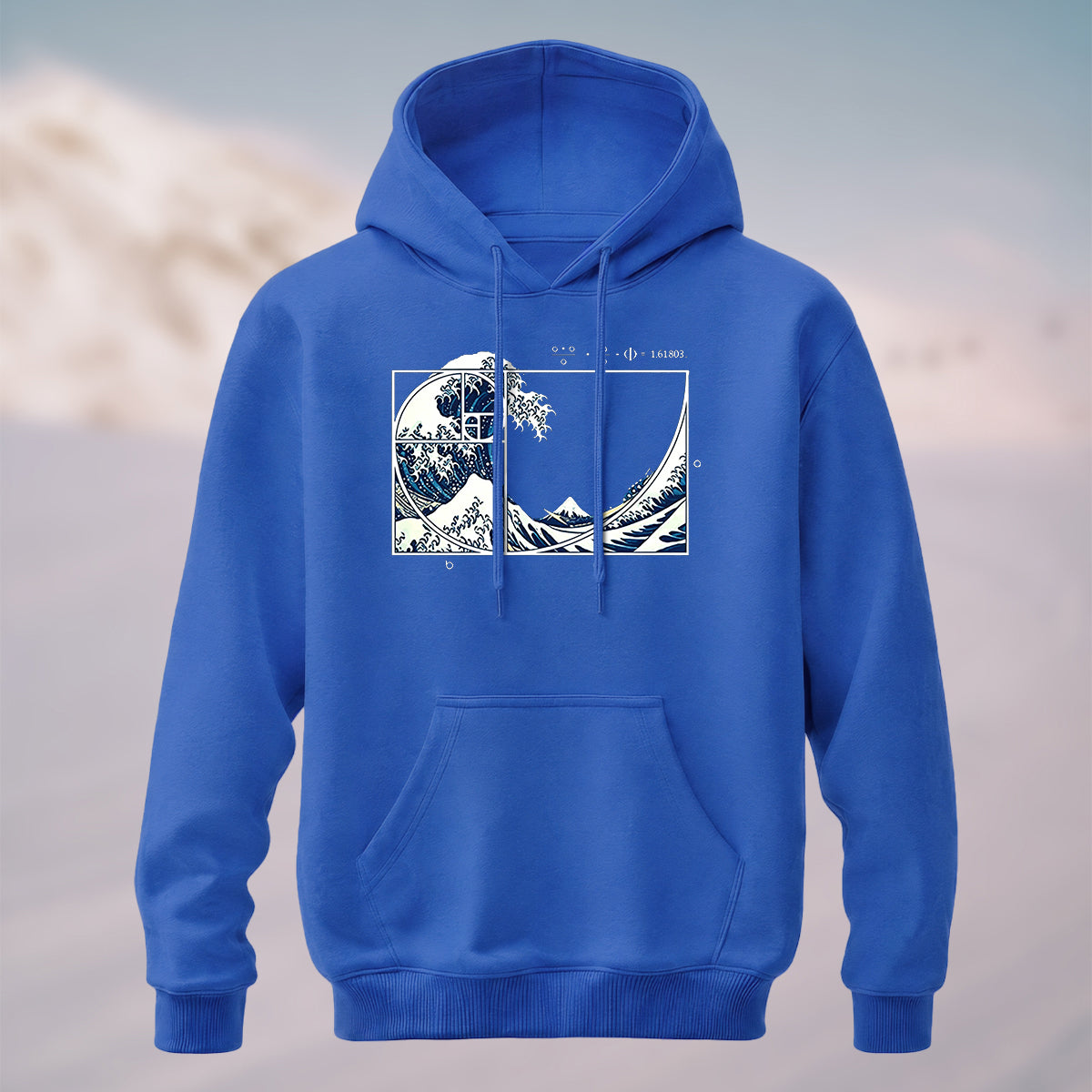Cotton Made Blue and White Giant Waves Print Hoodie