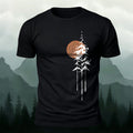 Retro Sunset Pine Tree Print Cotton T-Shirt