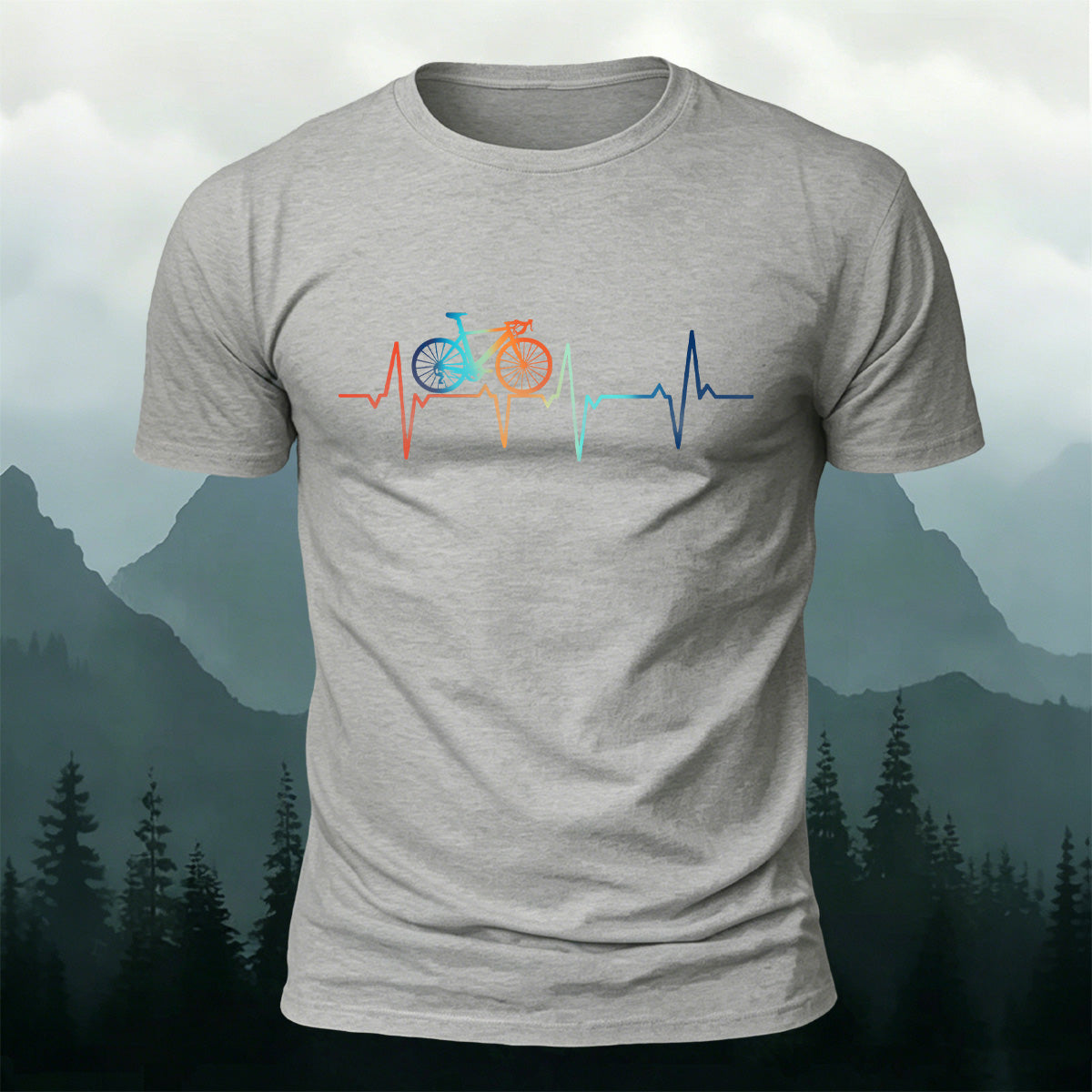 Bicycle ECG Print Casual Cotton T-Shirt