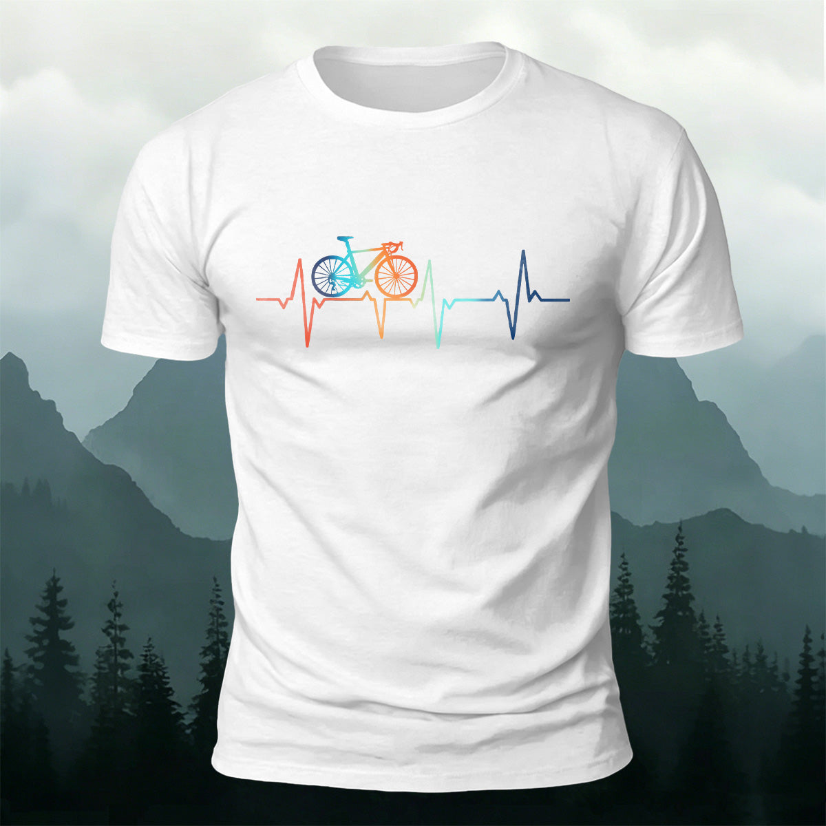 Bicycle ECG Print Casual Cotton T-Shirt