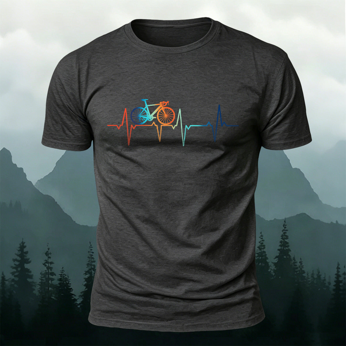 Bicycle ECG Print Casual Cotton T-Shirt