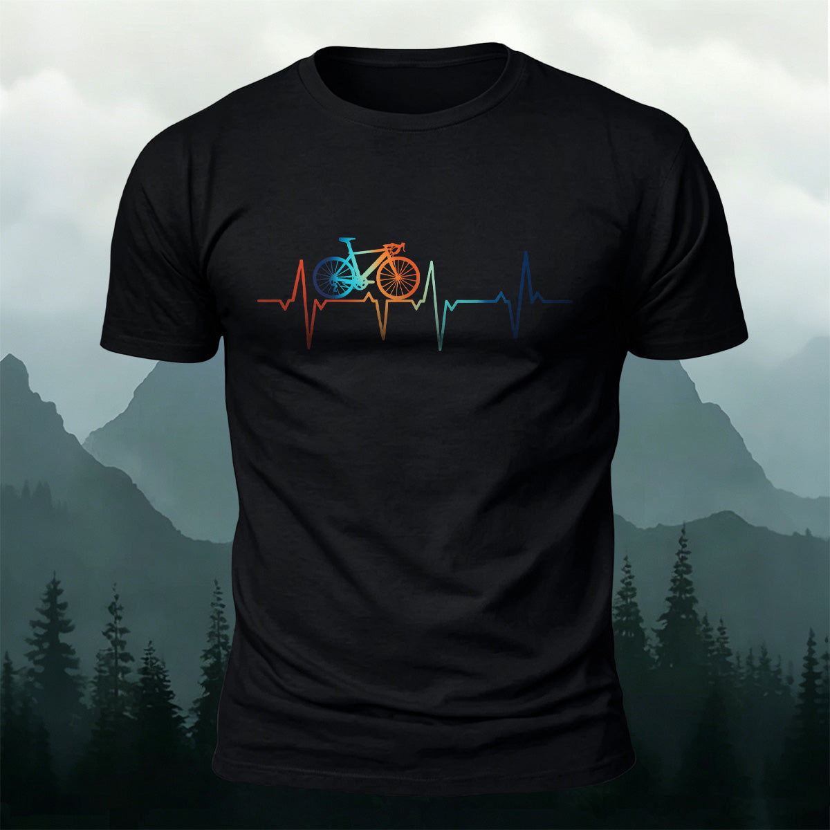 Bicycle ECG Print Casual Cotton T-Shirt