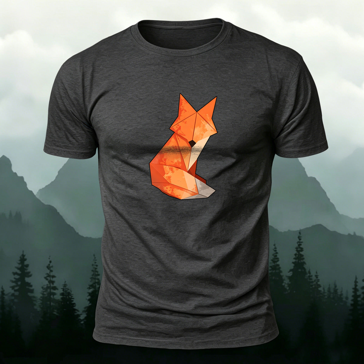 Creative Origami Fox Printed Premium Cotton T‑shirt