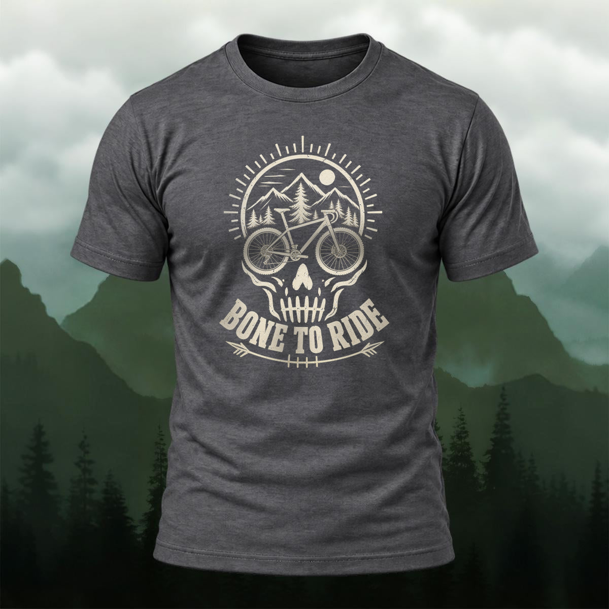 Retro Edgy Cycling Skull Premium Cotton T-Shirt