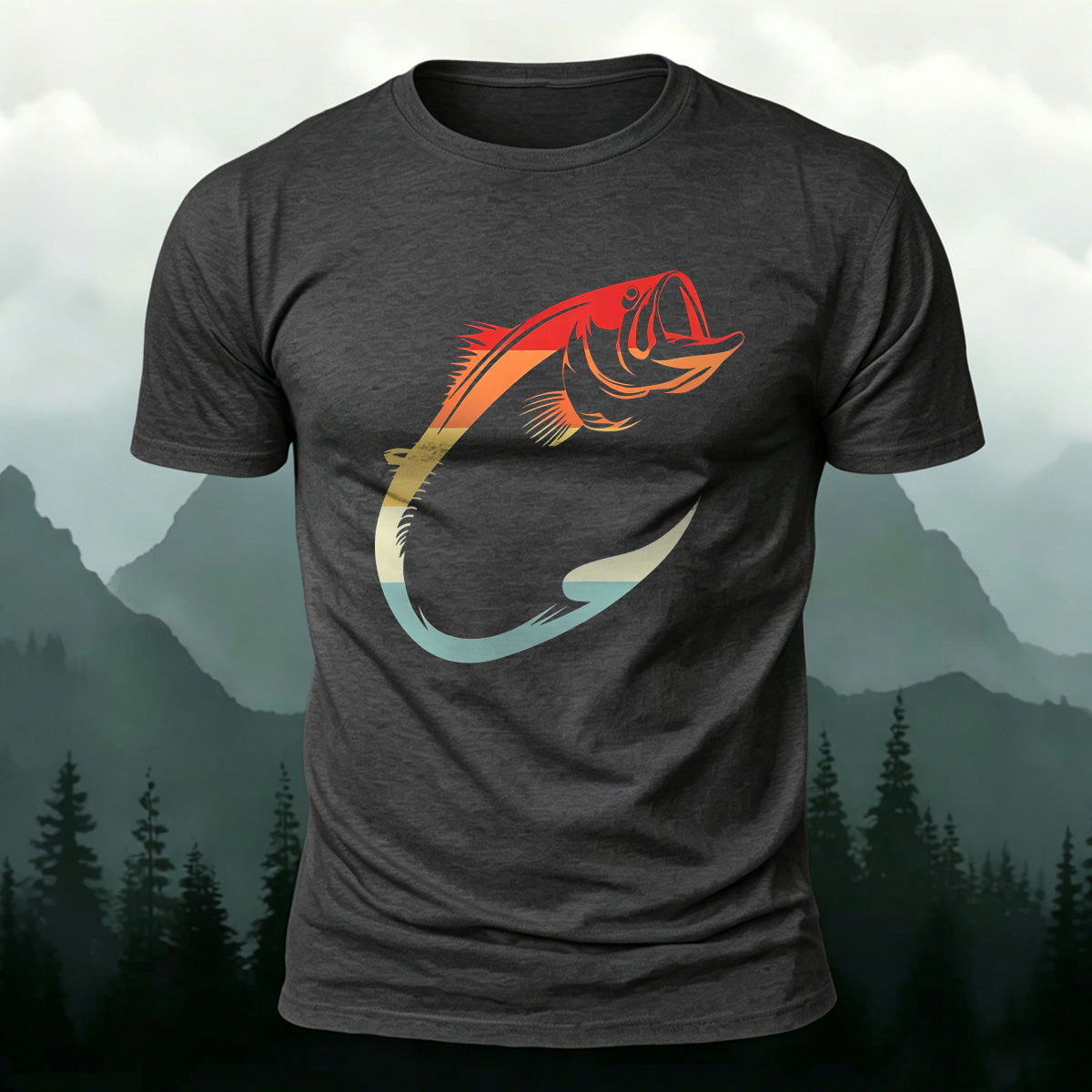 Creative Colorful Fish Hook Casual Cotton T-Shirt