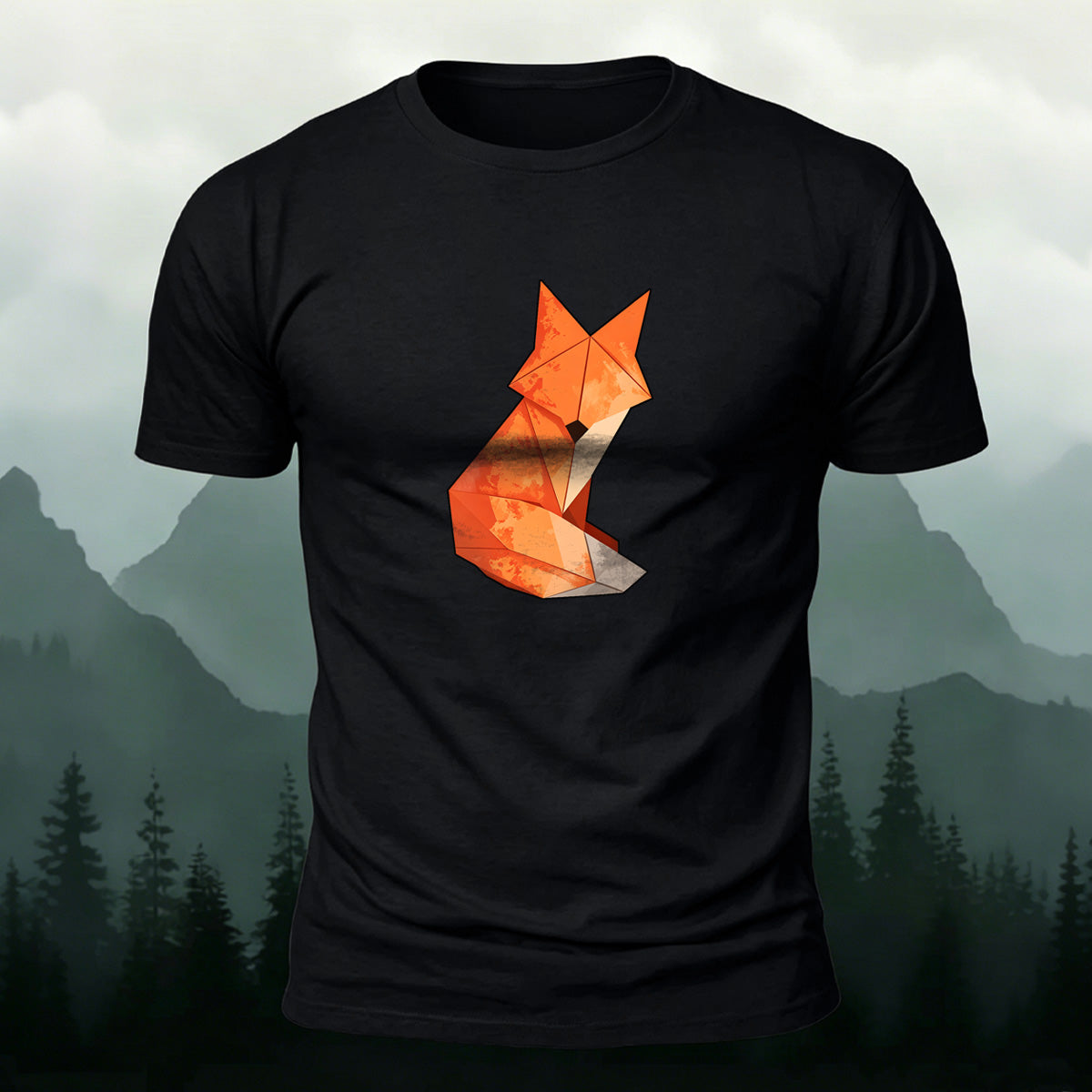 Creative Origami Fox Printed Premium Cotton T‑shirt