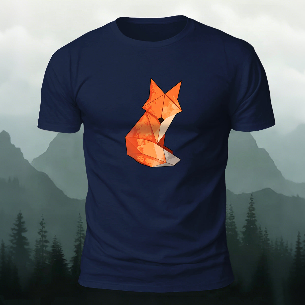 Creative Origami Fox Printed Premium Cotton T‑shirt