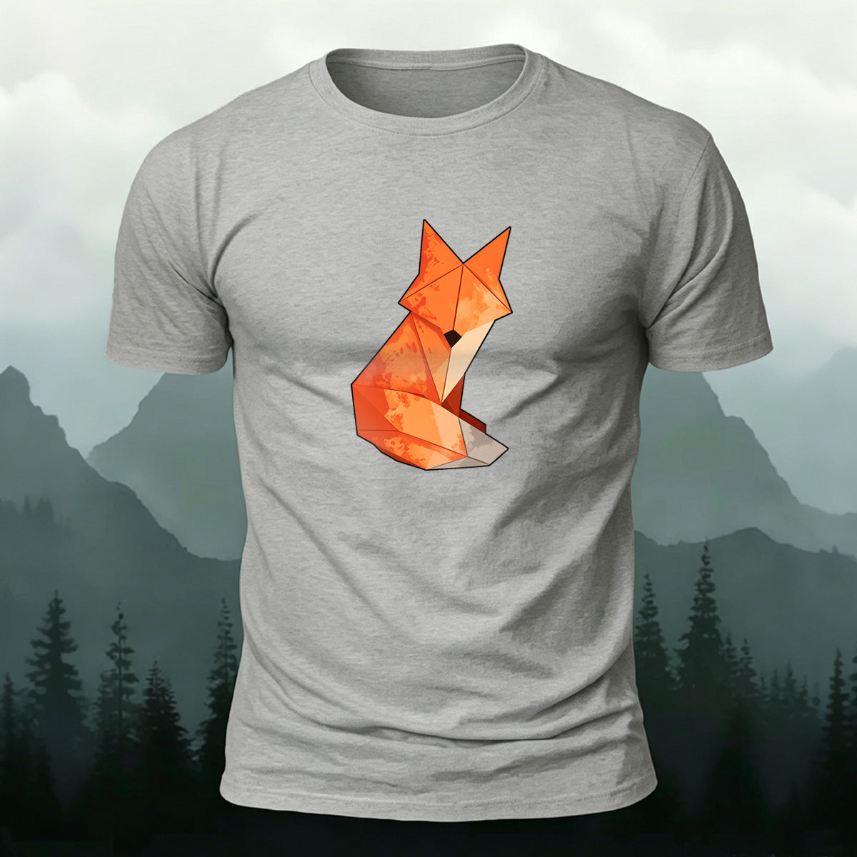 Creative Origami Fox Printed Premium Cotton T‑shirt