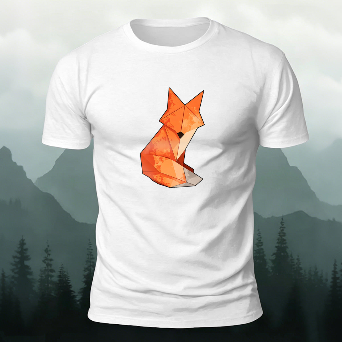 Creative Origami Fox Printed Premium Cotton T‑shirt