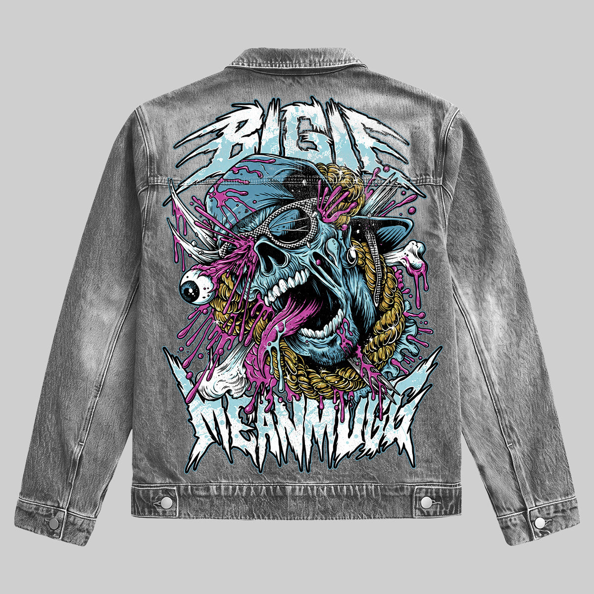 Edgy Colorful Skull Denim Jacket