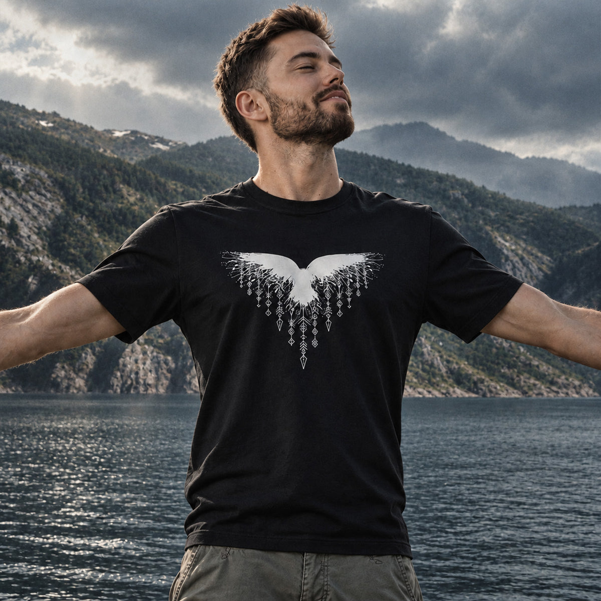Wings Viking Print Casual 100% Cotton T-Shirt