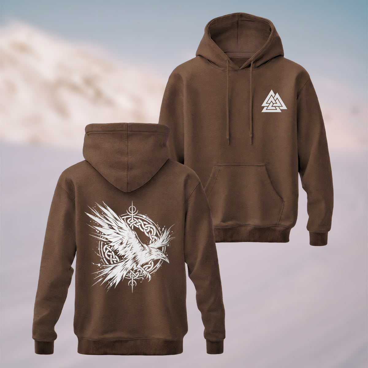Cotton Made Viking Raven Print Hoodie