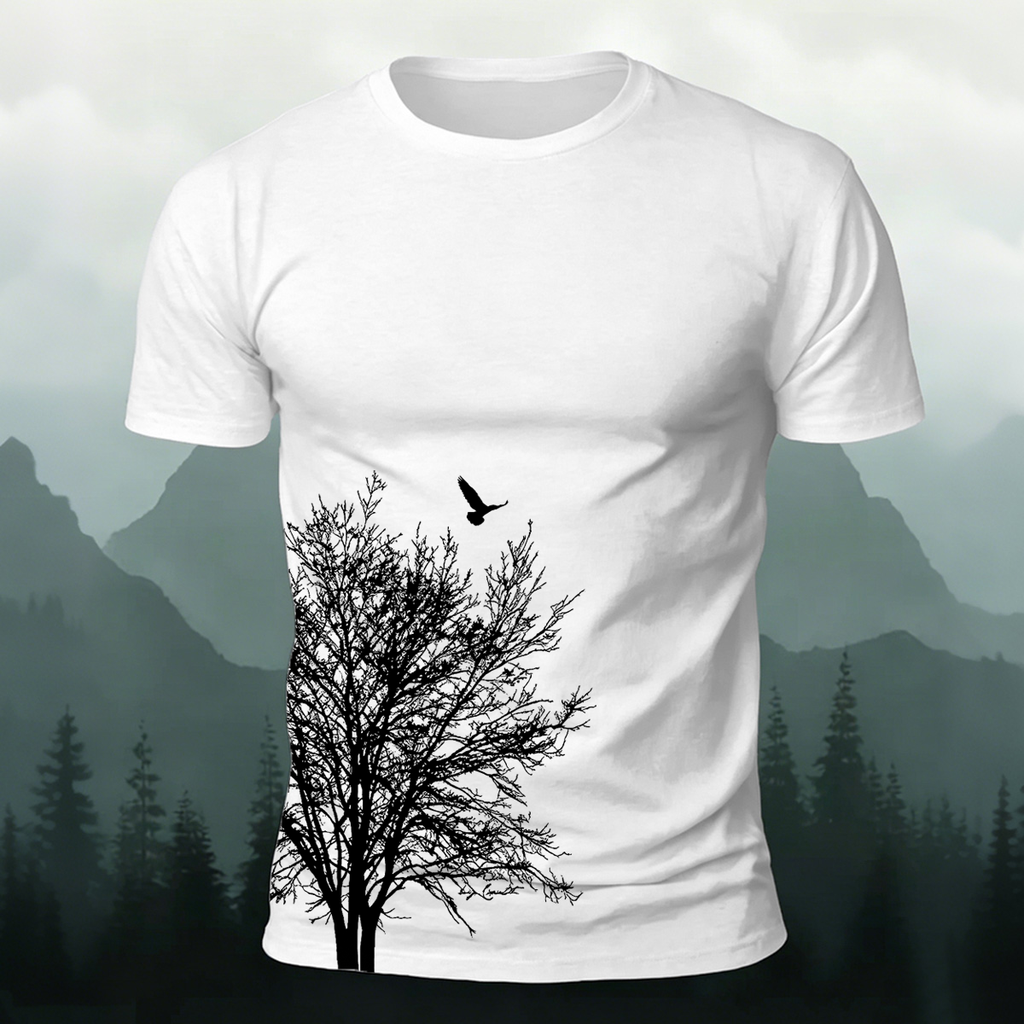 Dead Tree Silhouette Printed Casual 100% Cotton T-Shirt