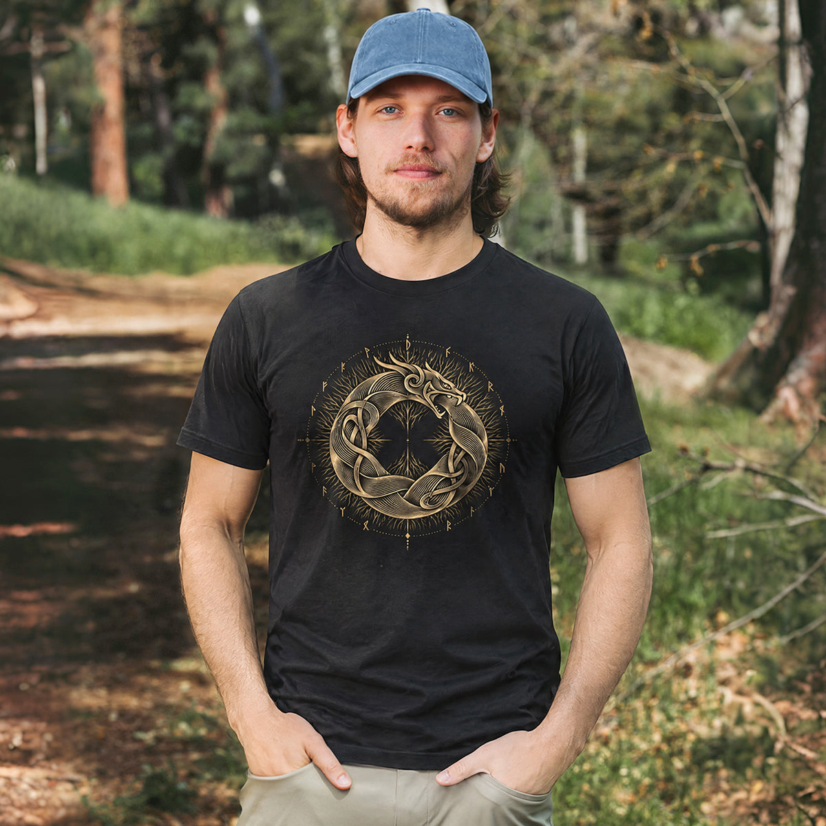 Viking Dragon Print Casual Cotton T-Shirt
