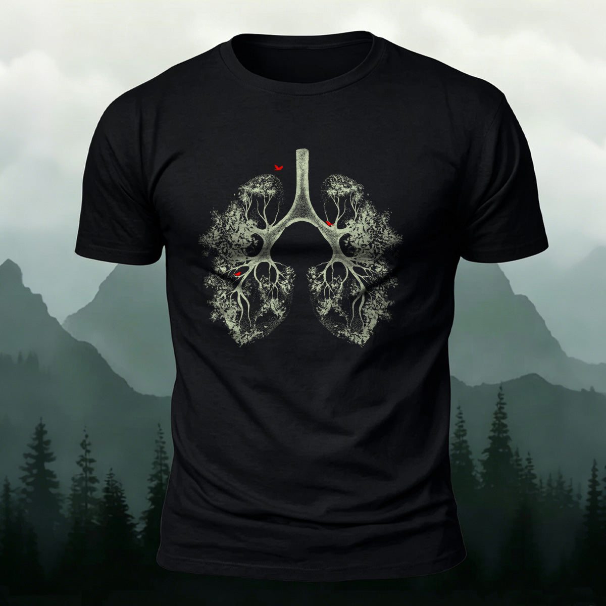 Lush Branches Lung Pattern Skin-friendly Cotton T-shirt