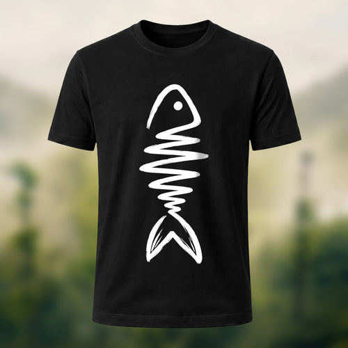 Abstract Fish Skeleton Combed Cotton T-Shirt