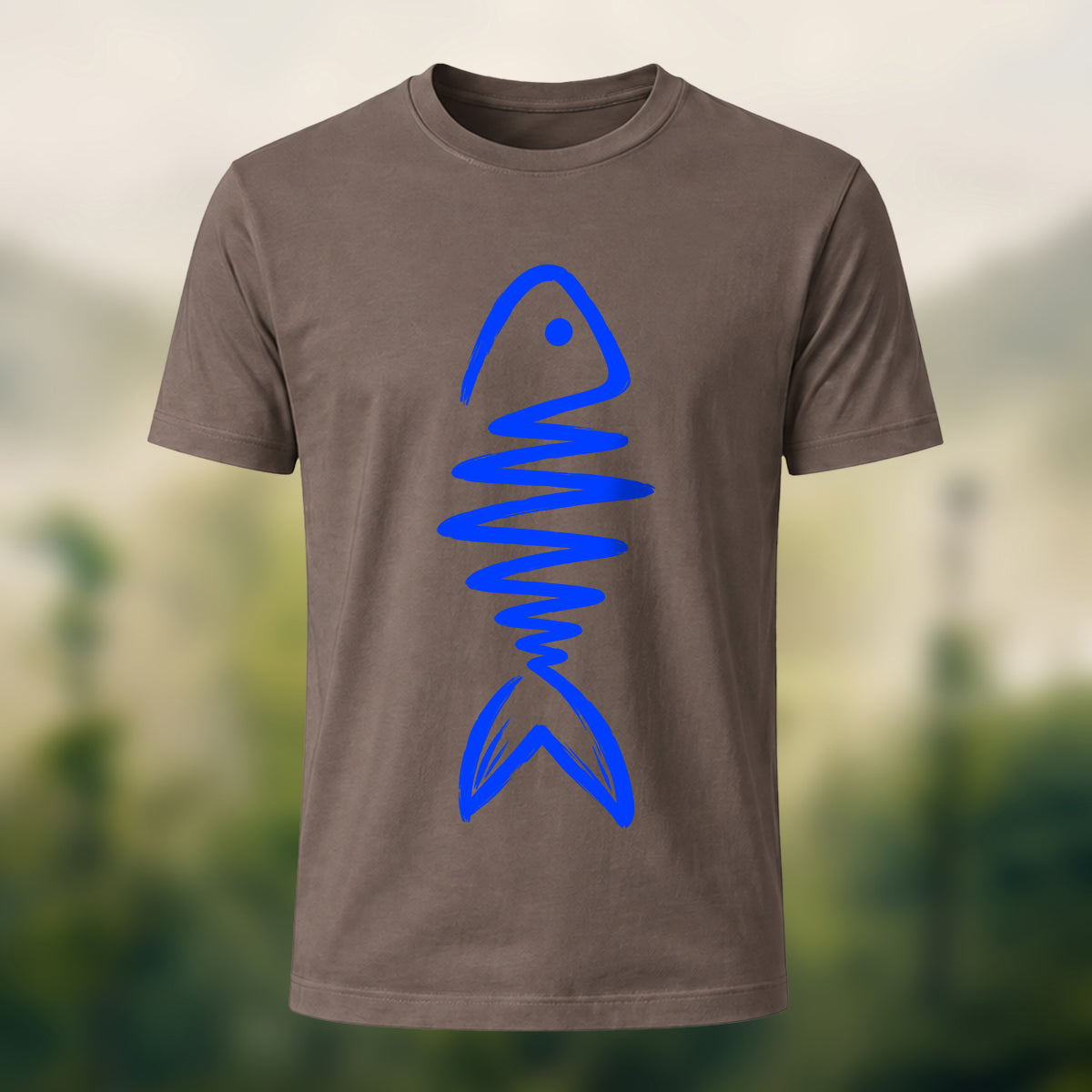 Abstract Fish Skeleton Combed Cotton T-Shirt
