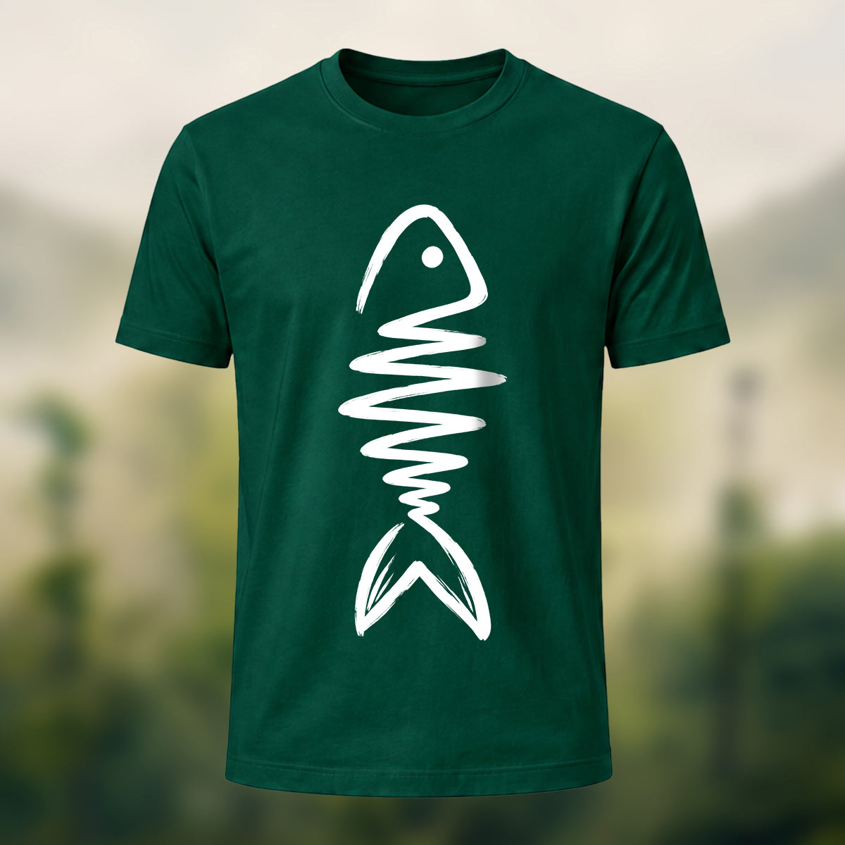 Abstract Fish Skeleton Combed Cotton T-Shirt