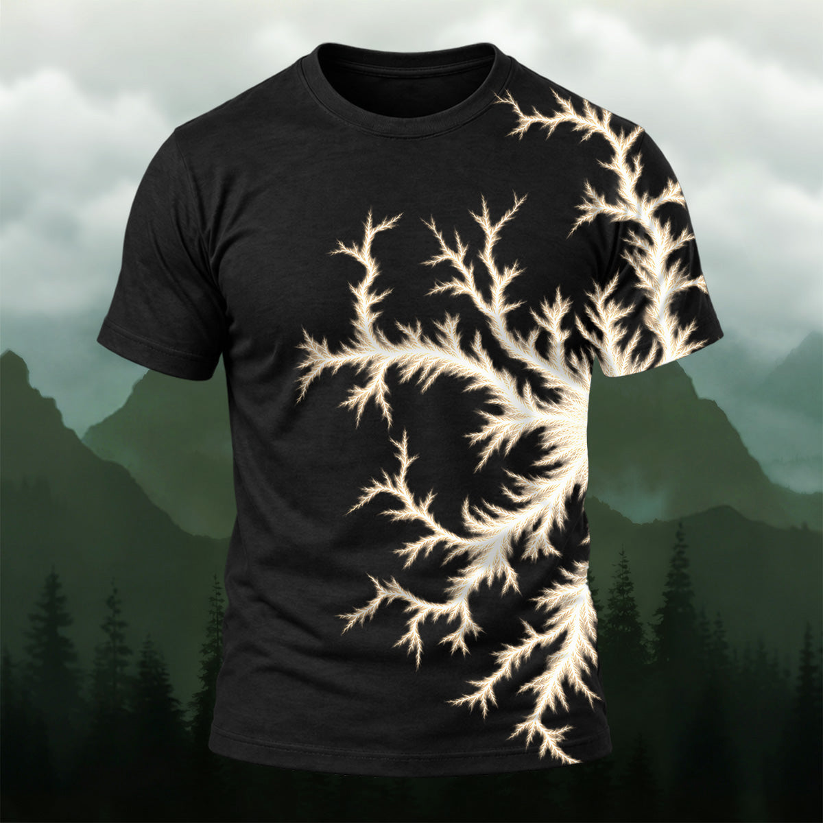 Electric Fractal Lightning All-Over Print T-Shirt
