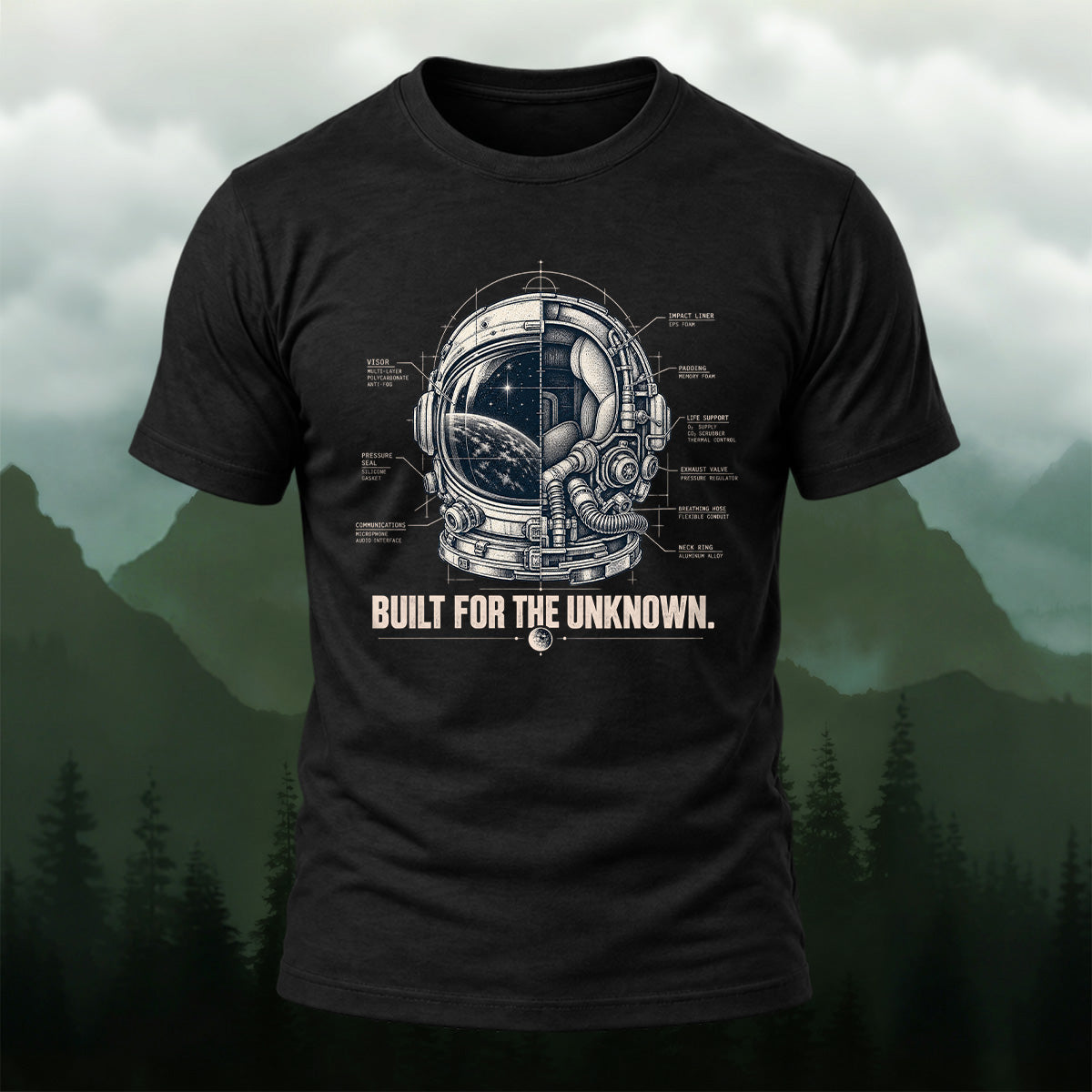DTG Technical Space Helmet Blueprint Cotton T-Shirt