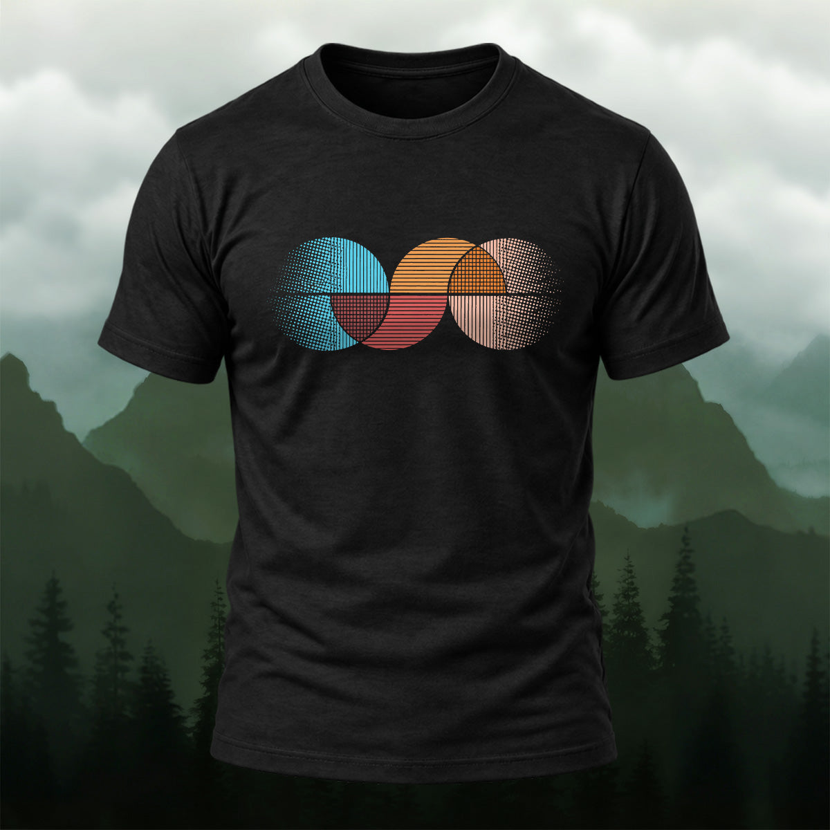 Retro Overlapping Circles Soft Cotton T-Shirt