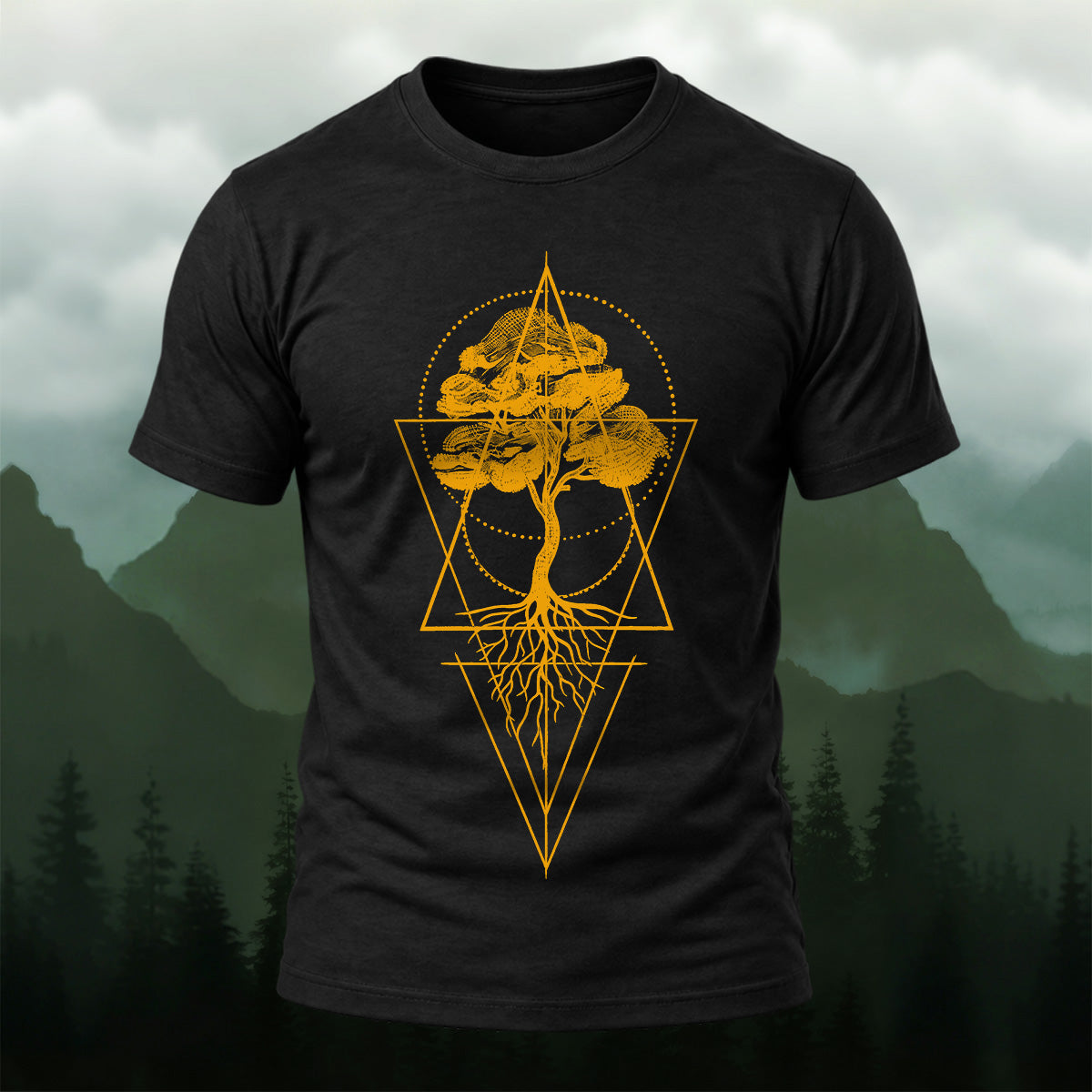 Ornate Rooted Tree Combed Cotton T-Shirt