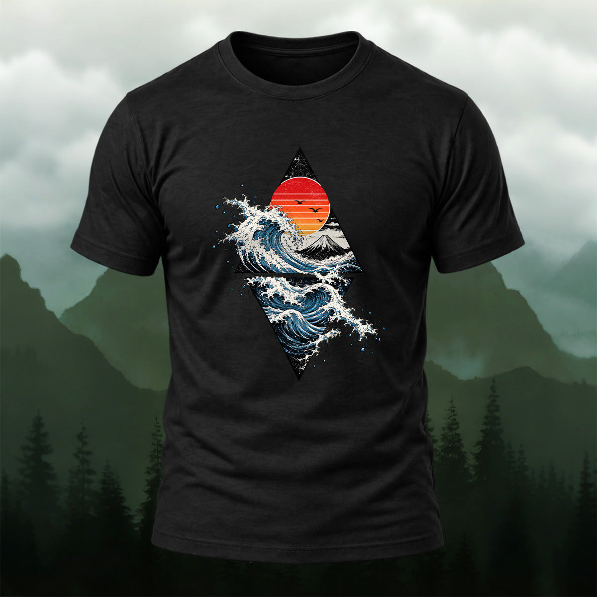 Retro Sunset Wave Premium Cotton T-Shirt