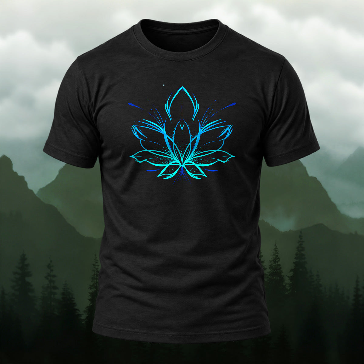 Artistic Blue Lotus Combed Cotton T-Shirt