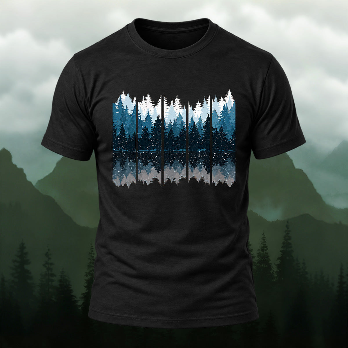 Clean Geometric Forest Reflection Cotton T-Shirt