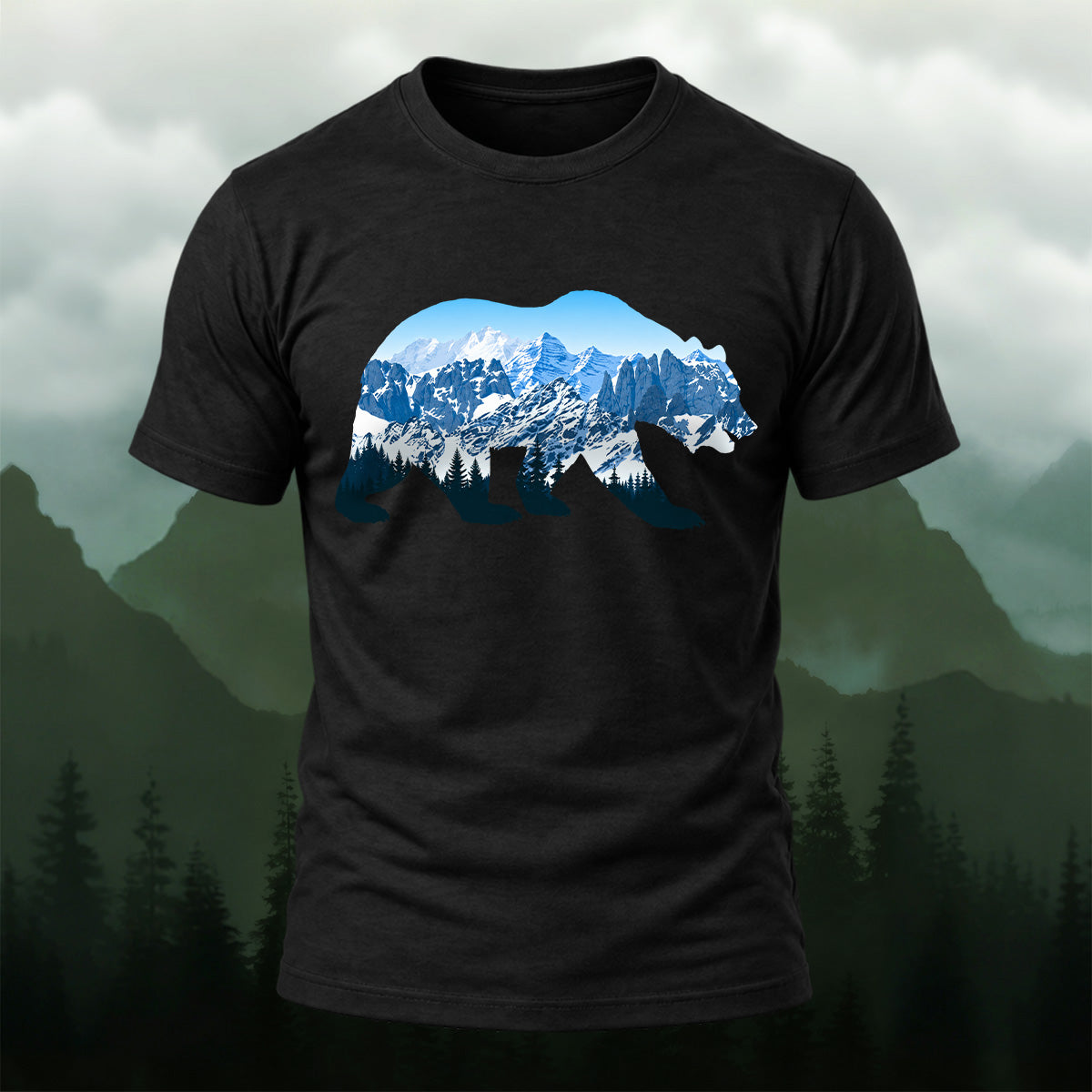 Snowy Mountain Bear Combed Cotton T-shirt