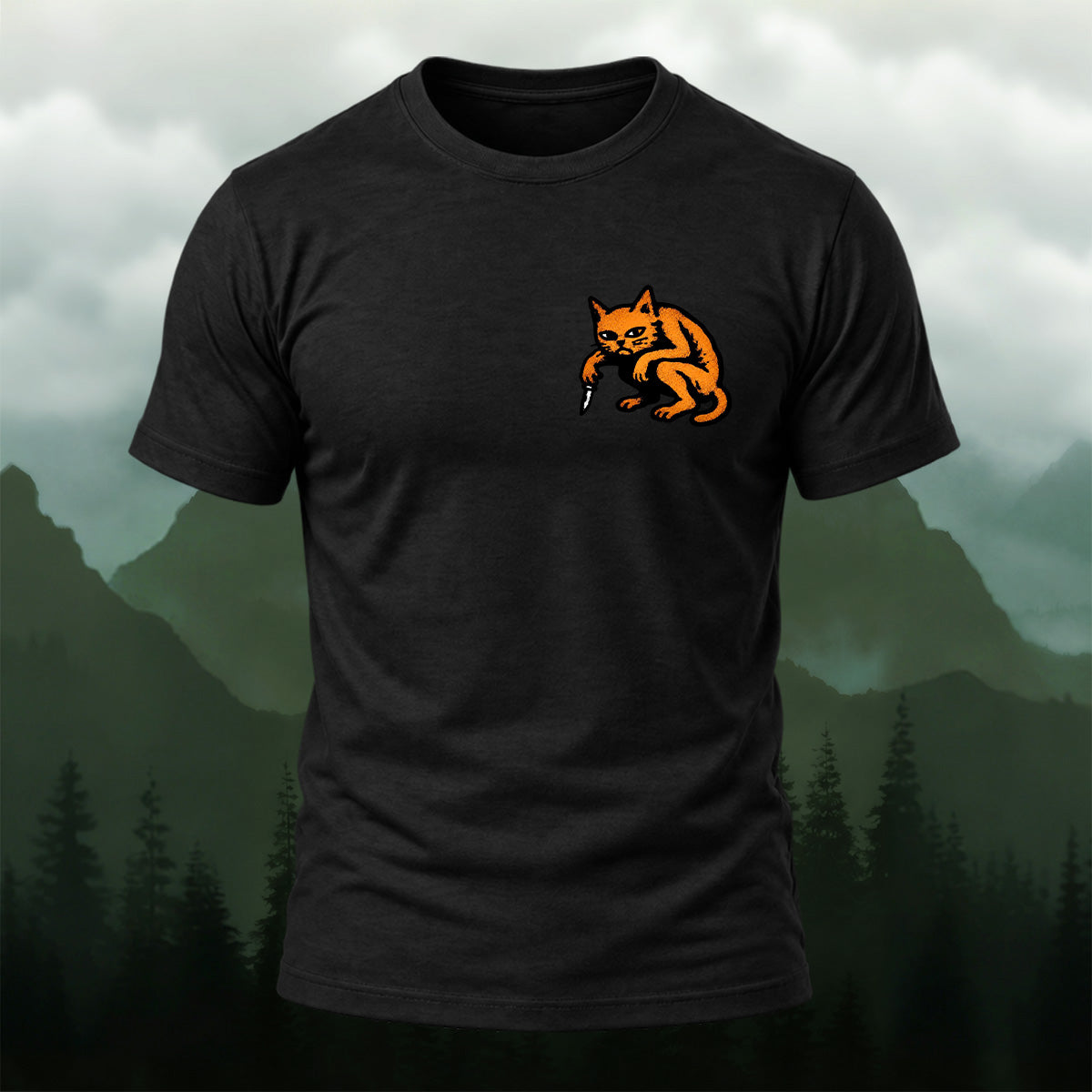 Vintage Knife Wielding Cat Cotton T-Shirt