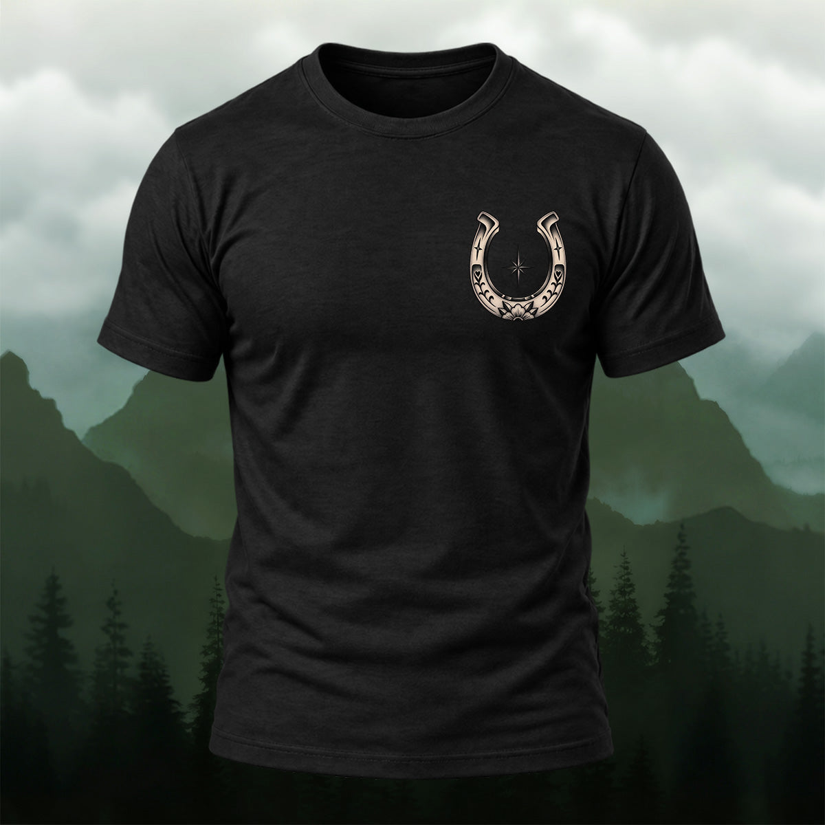 Ornate Horseshoe Combed Cotton T-Shirt