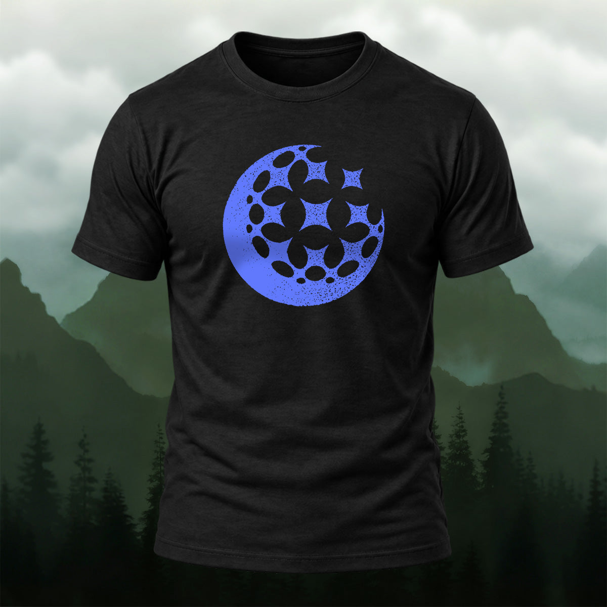 Cosmic Geometric Crescent Cotton T-Shirt