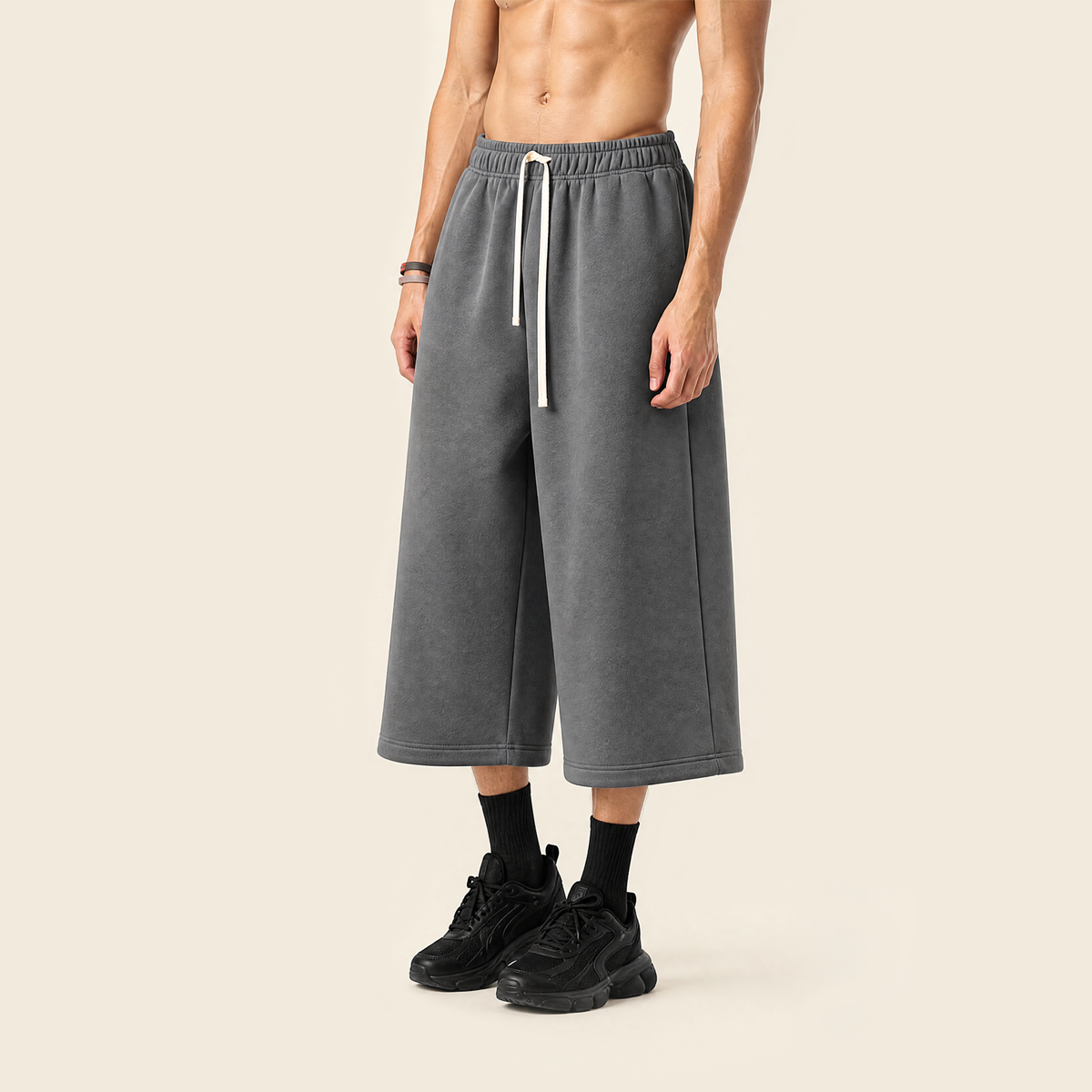 Heavyweight Fleece Casual Drawstring Cropped Sweatpants